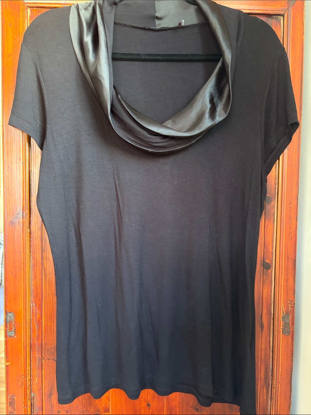 Tahari Black Short Sleeve Cowl Neck Top